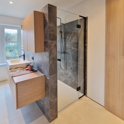 Glazen douchedeur met zijpaneel | Zwart