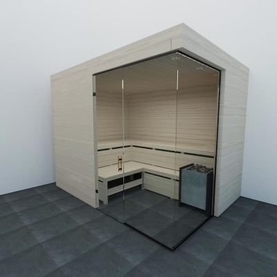 Glazen saunawand in hoek | Zwart